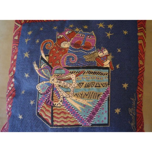 Laurel Burch Cat Feline Holiday Tapestry Accent Decorative Pillow 17" Square - Picture 2 of 9